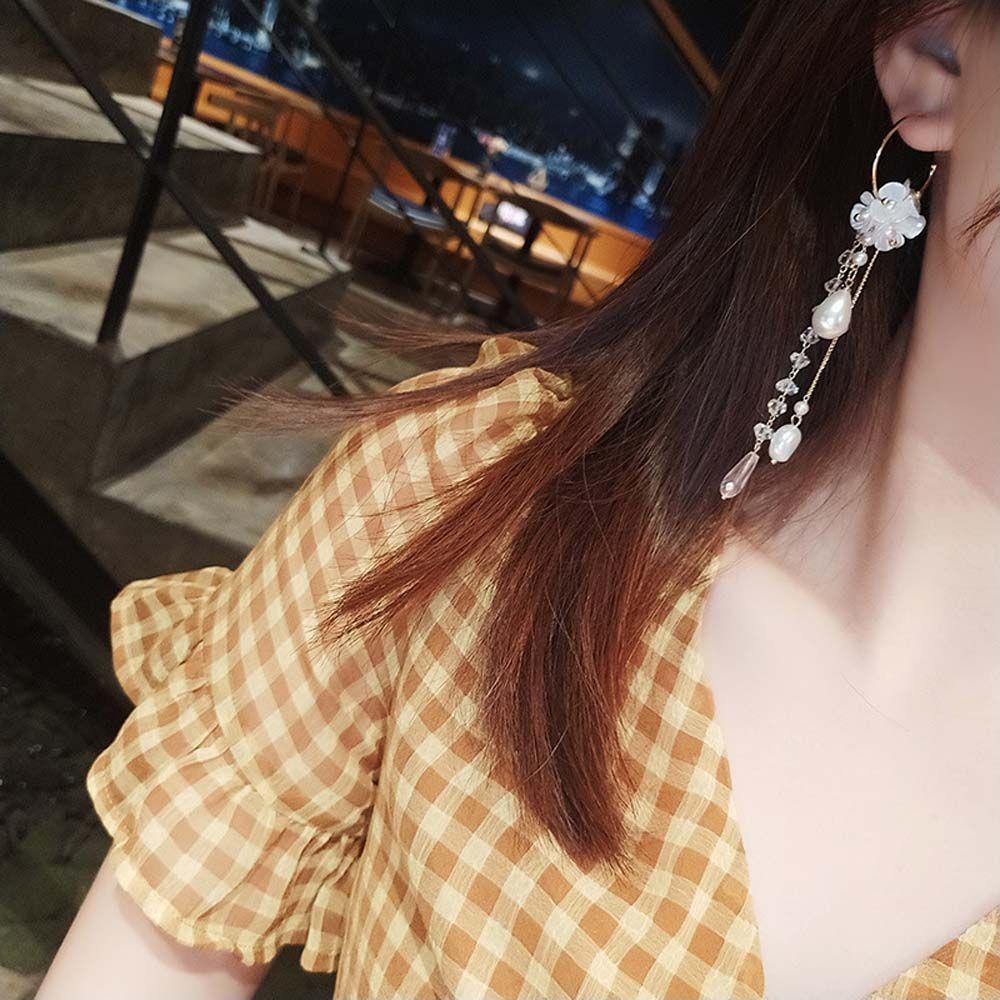 Agustinina Menjuntai Anting Putih Fashion Manis Bunga Pernikahan Peri Untuk Wanita Jumbai Vintage Earrings