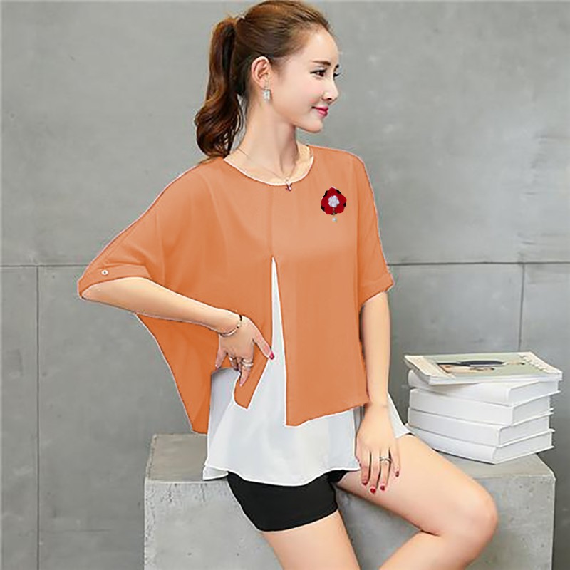 XSHOP  Blouse Sifon Gaya Korea Double Layer Variasi Bross - Rennyant