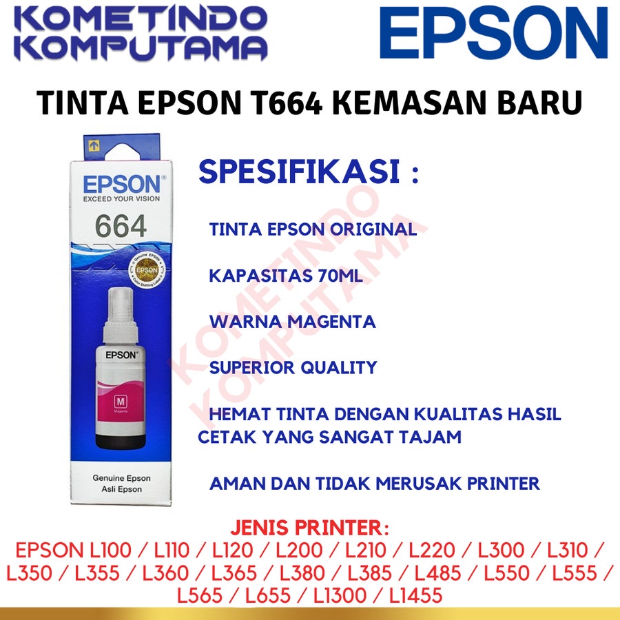 T 664 Magenta 70ml Tinta Epson Original 100% T664 MERAH