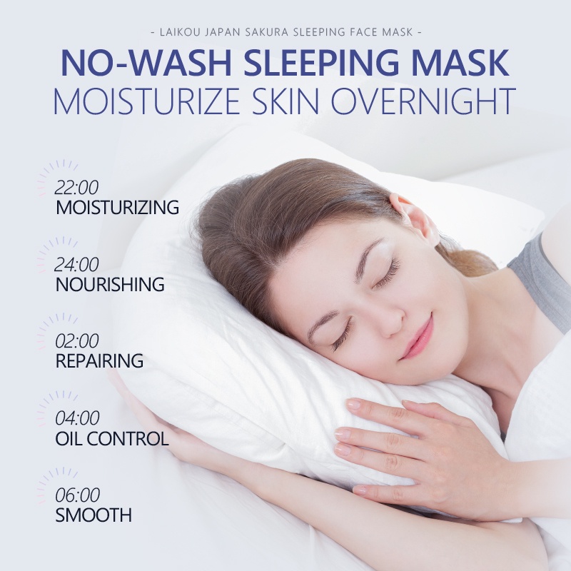 LAIKOU Japan Sakura Sleeping Mask Tanpa Bilas Krim Malam Mencerahkan Meringankan Bintik-bintik 80g