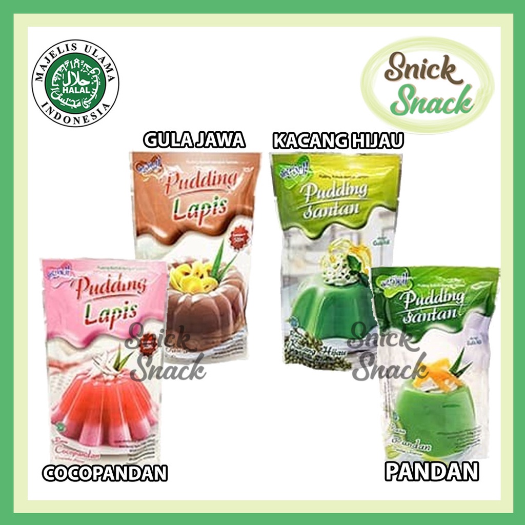 

Nutrijell Puding Santan Kacang Hijau Pandan dan Pudding Lapis Cocopandan Gula Jawa