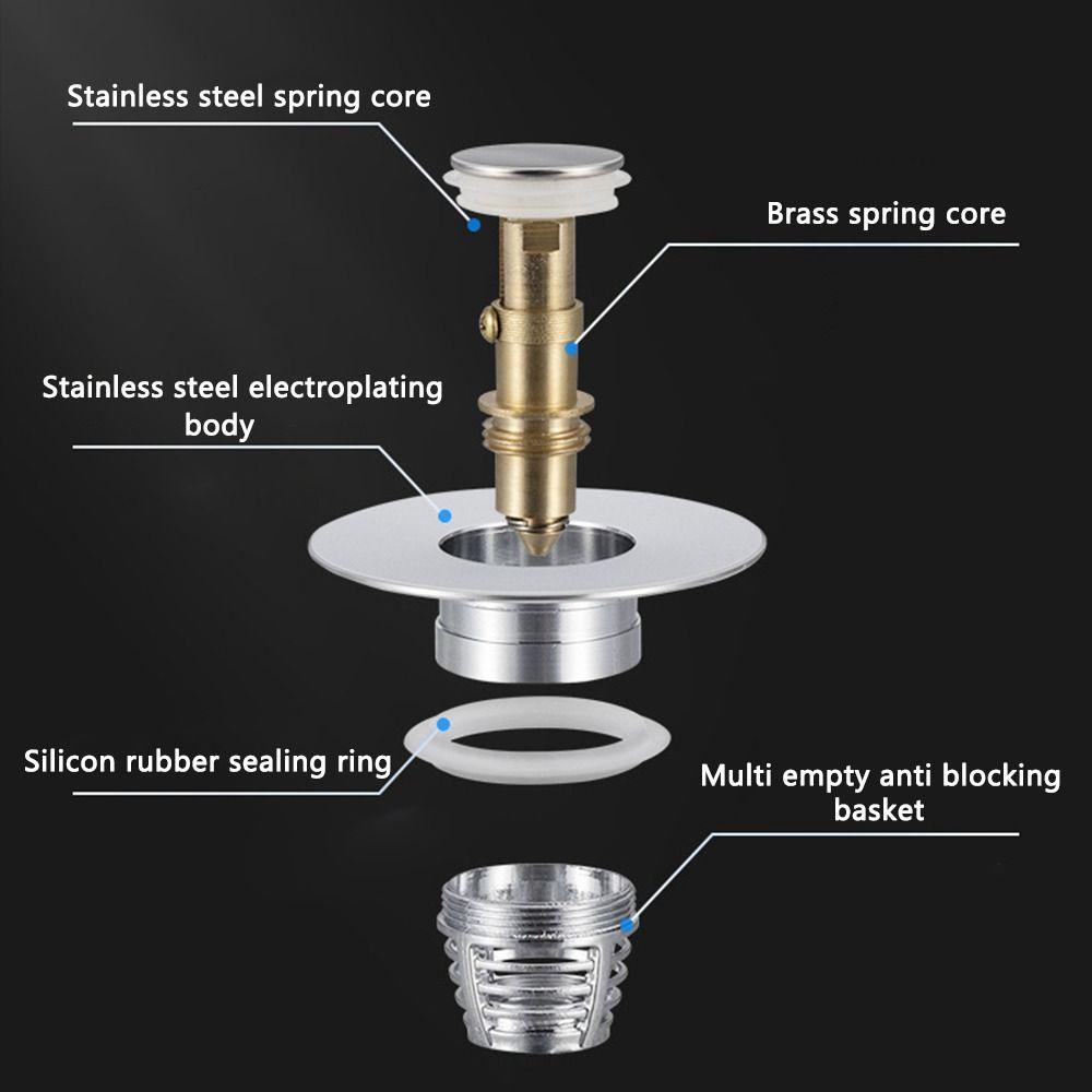 Populer Sumbat Saluran Air Wastafel Kamar Mandi Universal 1.02-1.65inch Wastafel Cuci Pop Up Push Type Dengan Hair Catcher