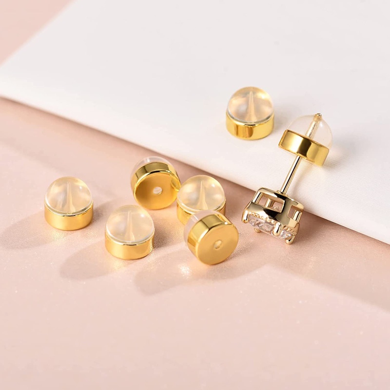 Siy 12pcs Stopper Belakang Anting Tusuk Bahan Silikon Hypoallergenic Warna Goldsilver