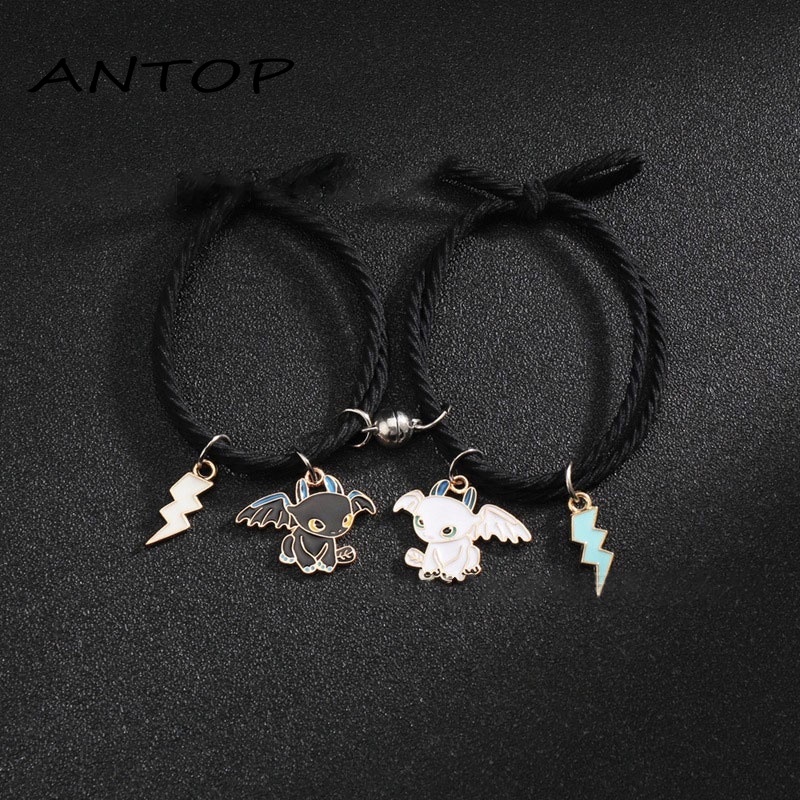 2Pcs Gelang Couple Magnet Gelang Kapel Elastis Pasangan Pria Dan Wanita Kartun Dikepang Tali Tangan Rambut ANTOP