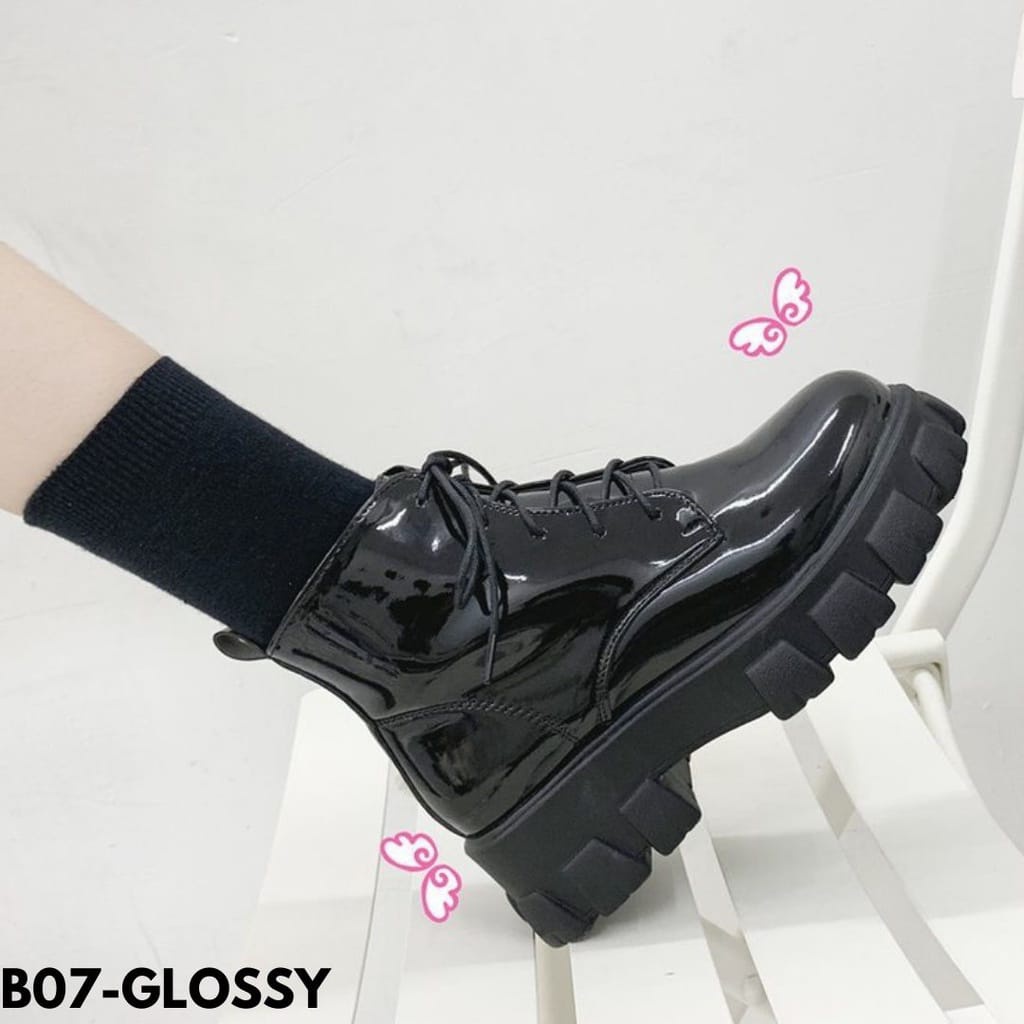 SEPATU BOOTS WANITA BERTALI CASUAL POLOS BLACK VERSI BAHAN PU IMPORT B07