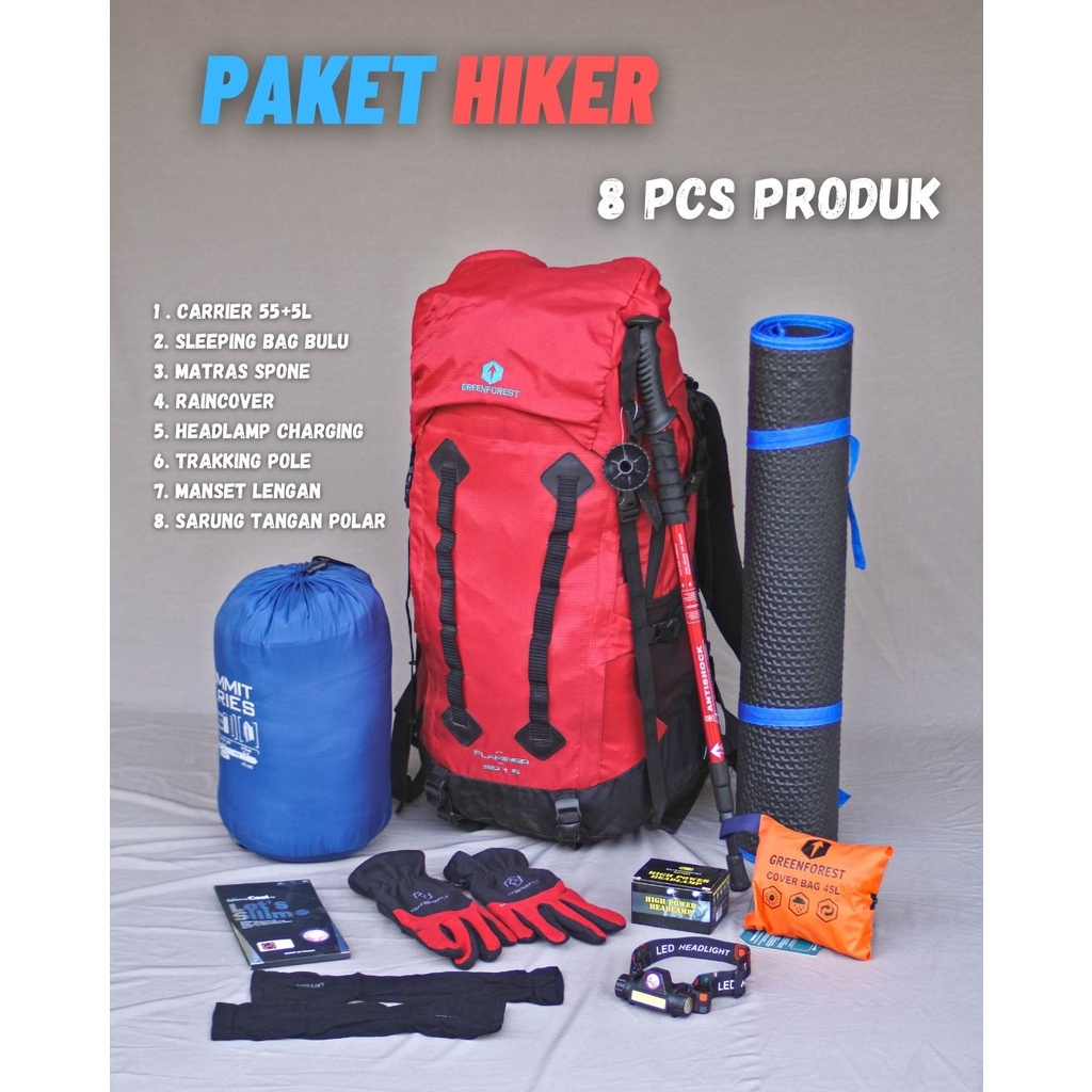 Promo Paket Hiker / Paket Hiking / Paket perlengkapan gunung / Paket Outdoor / Paket alat outdoor
