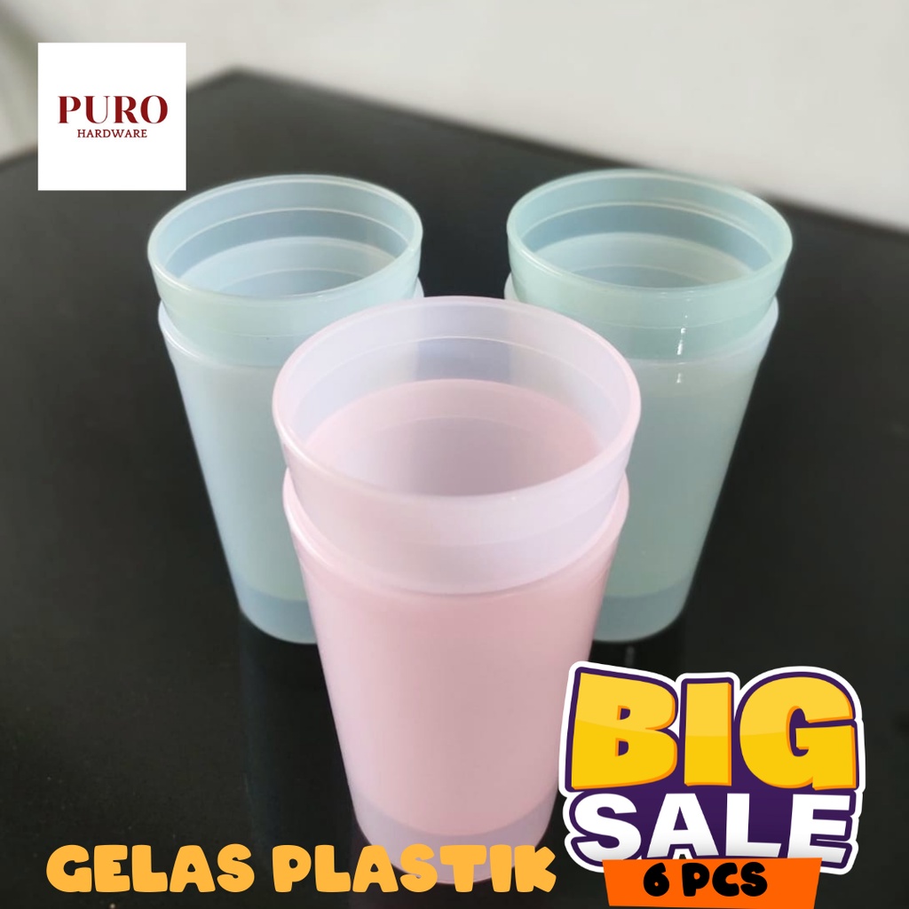 Gelas Cangkir Plastik Pelangi Murah / Gelas Air Minum / Gelas Plastik Tebal Isi 6 Pcs