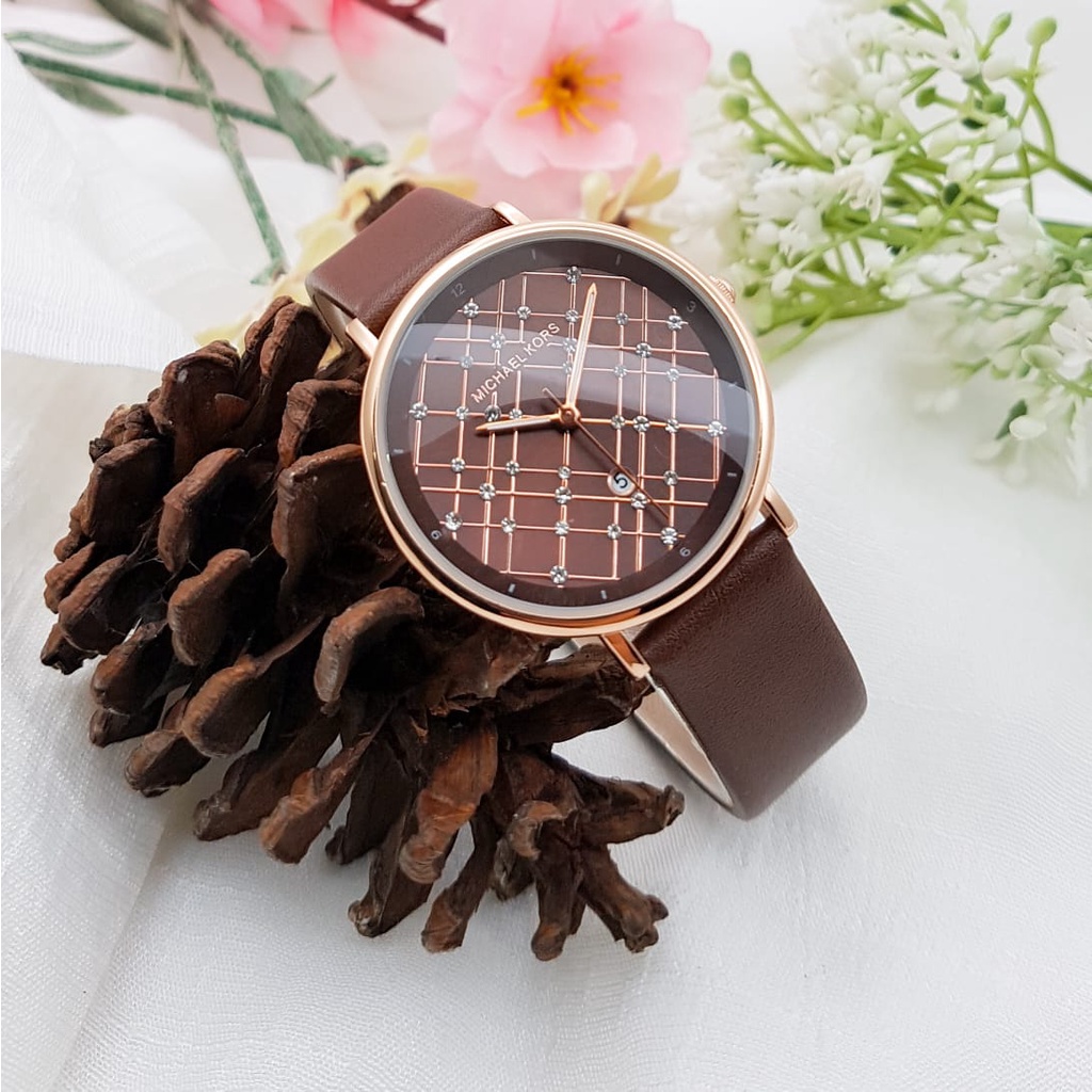 Jam Tangan Wanita Murah - Jam Tangan Wanita Analog Tali Kulit Tanggal On + Kotak