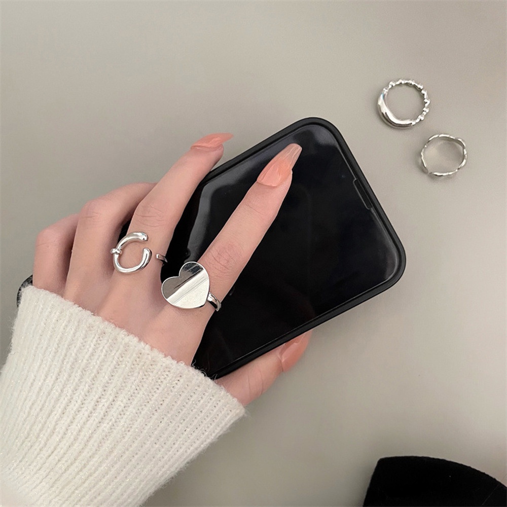 1pc Cincin Jari Telunjuk Model Terbuka Dapat Disesuaikan Warna Silver Gaya Korea Untuk Wanita