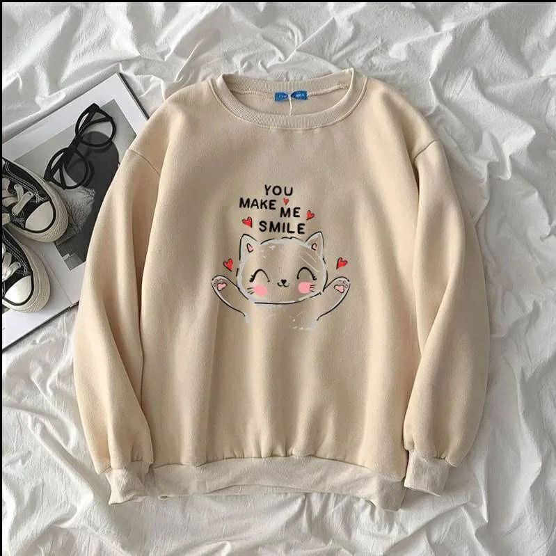 SWEATER WANITA YOU MAKE ME SMILE SIZE M - XXL -  CREWNECK UNISEX TEBAL PREMIUM