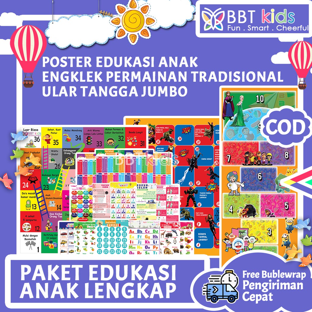 PAKET EDUKASI ANAK ULAR TANGGA JUMBO ENGKLEK POSTER EDUKASI ANAK JAGO HITUNG ISLAMI