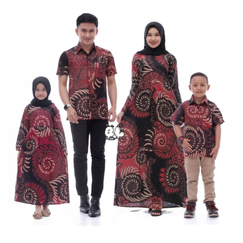 Maura Couple - Sania Ruffle Batik Keluarga Couple Jazy Gamis Syar'i - Gamis Kerah Jazz Motif Puser Maroon