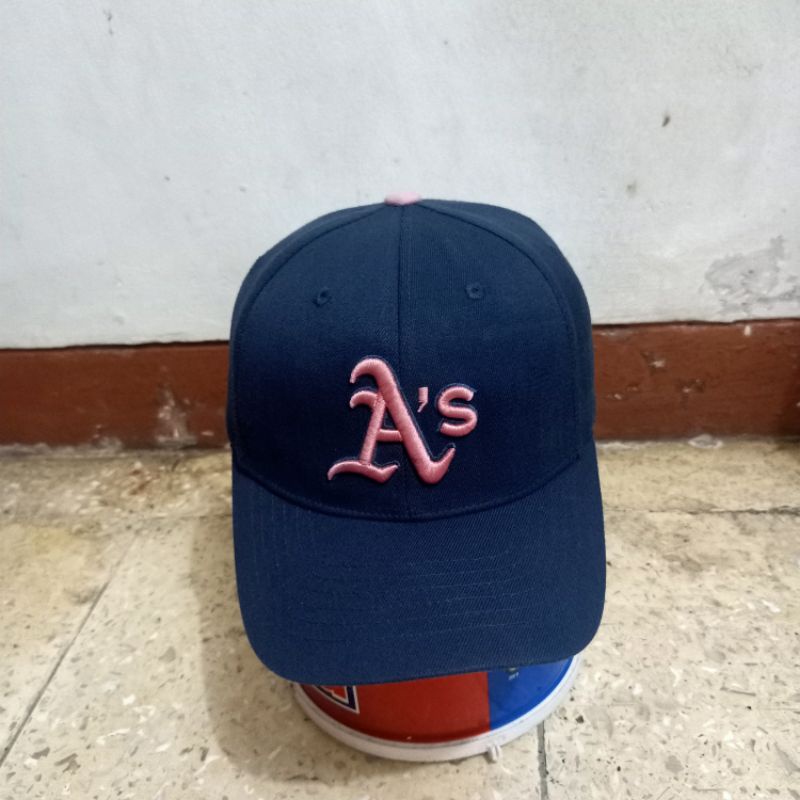 Topi MLB original logo A's pink second bekas