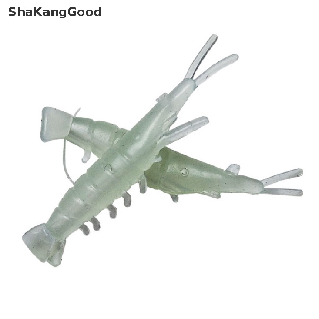 50 Pcs Umpan Pancing Bentuk Udang Hijau Luminous Bahan PVC Lembut Ukuran 0.6g