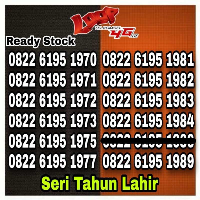 Nomor Cantik Simpati LOOP Tahun Lahir 0822 6195 1970 1971 1972 1980 1986 1988 1922 1999 1991 2000 20