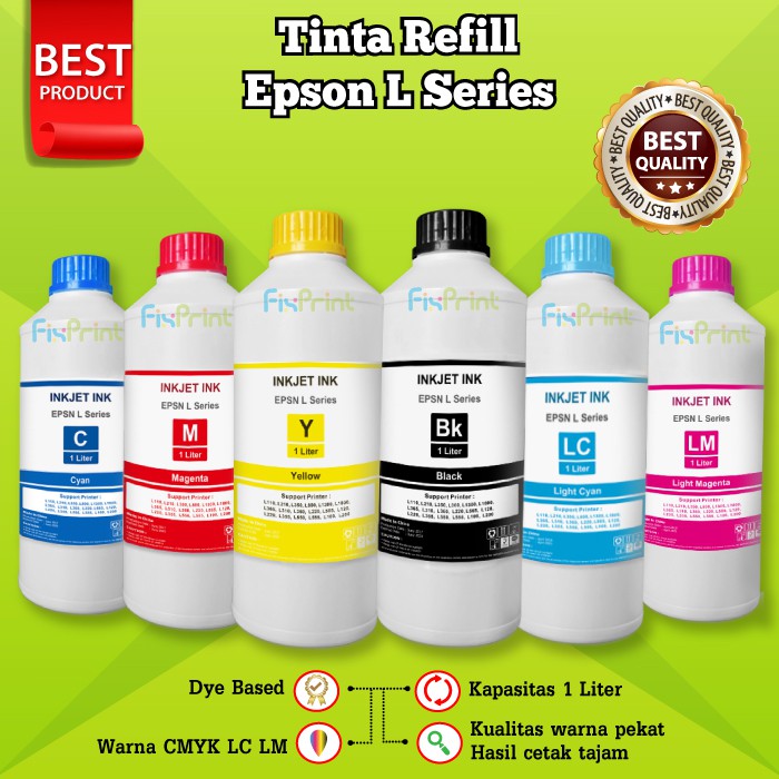 Tinta EPSN 1 Liter Refill Printer L110 L120 L121 L210 L220 L355 L300 L310 L350 L360 L380 L385 L405 Dye Base