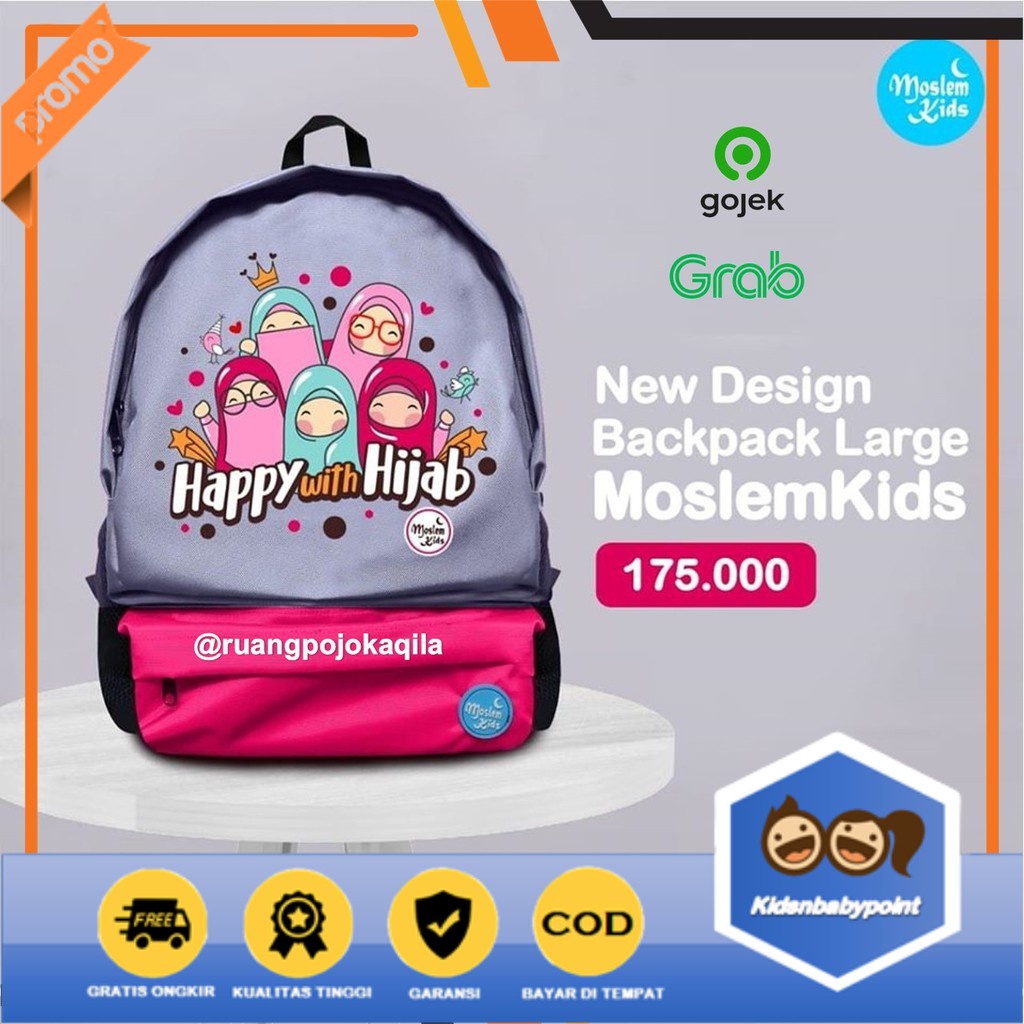 [ COD ] &quot; HAPPY WITH HIJAB &quot; Tas Anak Sekolah Perempuan Moslemkids | TK SD Moslem Kids