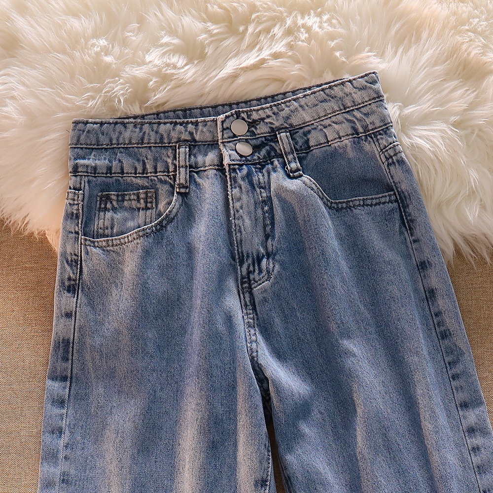 Korean Celana Panjang (Biru/Hitam) Jeans/Highwaist Straight Loose Jeans/Celana Jeans Wanita