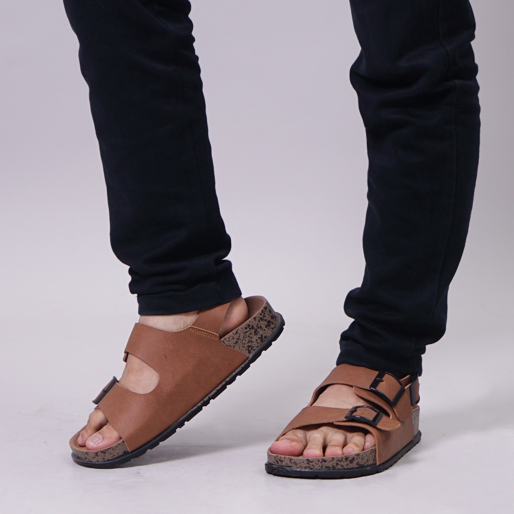 Dunkenstock MILANO Sandal Slop Pria Sendal Slide Cowok Model Birken Gesper Ban Dua Tali Belakang Bahan Kulit Sol Karet Kekinian