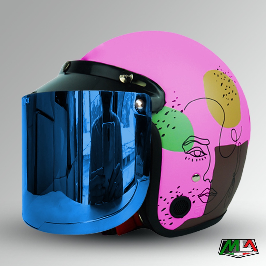 HELM BOGO DEWASA MOTIF WANITA FACETATIC KUALITAS PREMIUM KACA DATAR GOLD/BLUE/SILVER/PELANGI INJAK MURAH COD