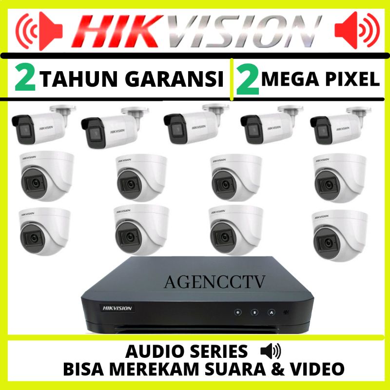 PAKET CCTV HIKVISION 16 CHANNEL 13 KAMERA 2MP AUDIO SERIES BISA MEREKAM SUARA DAN GAMBAR