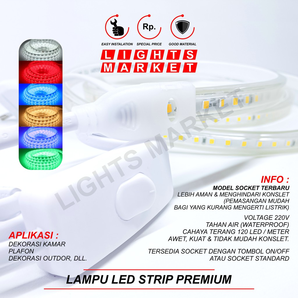 Lampu LED Strip Selang Premium 220V 220 Volt Dekorasi Hias Plafon Taman Rumah Cafe Indoor Outdoor