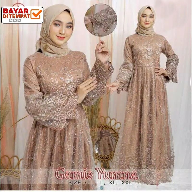 Gamis Pesta / Gamis Brokat Mewah / Maxi Dress / Gamis Tile / Gamis Maxi Brokat Yumna