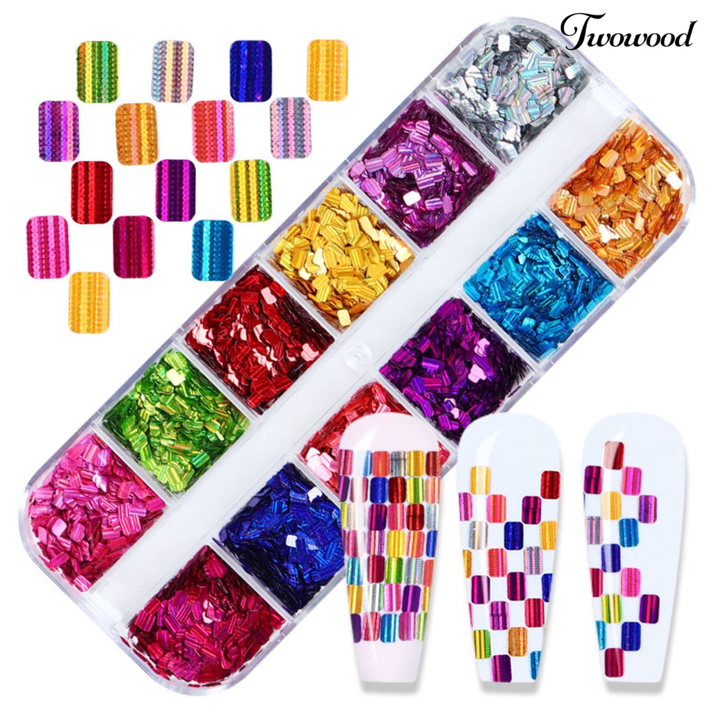 12 Grids Glitter Sequin Bentuk Persegi Panjang Portable Untuk Manicure