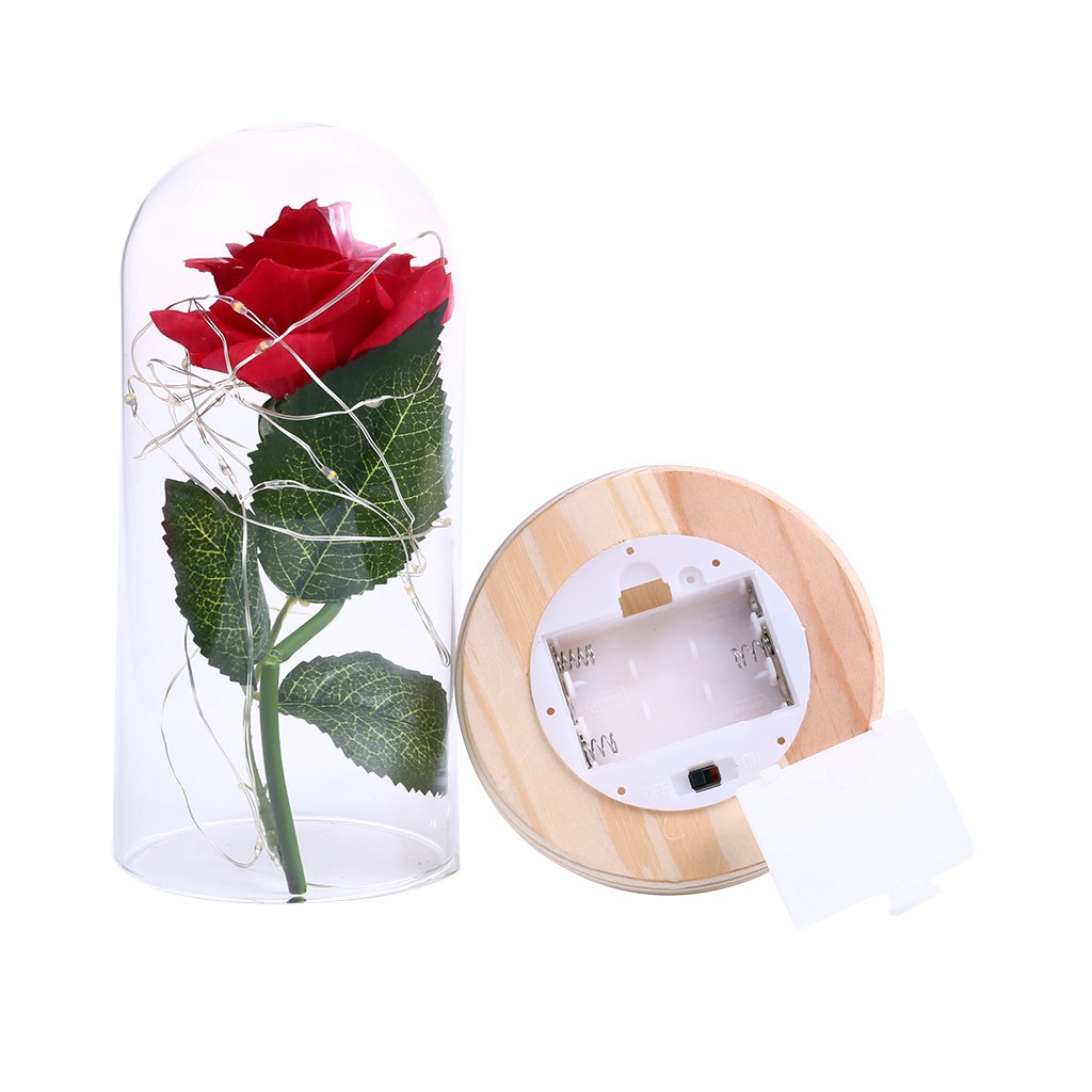 Lampu Hias LED Bunga Mawar Dekorasi Beauty And The Beast Rose Glass Dome | Pajangan Kado Valentine Hiasan Ruangan Kamar