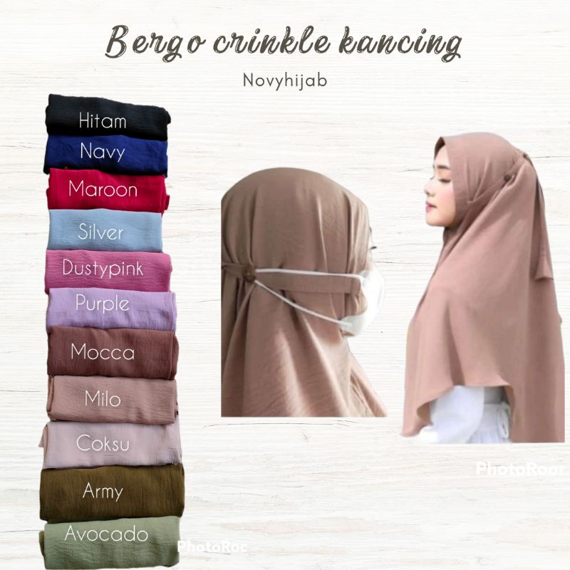 BERGO CRINKLE KANCING AIRFLOW BERGO INSTAN TALI JILBAB INSTAN CRINKLE
