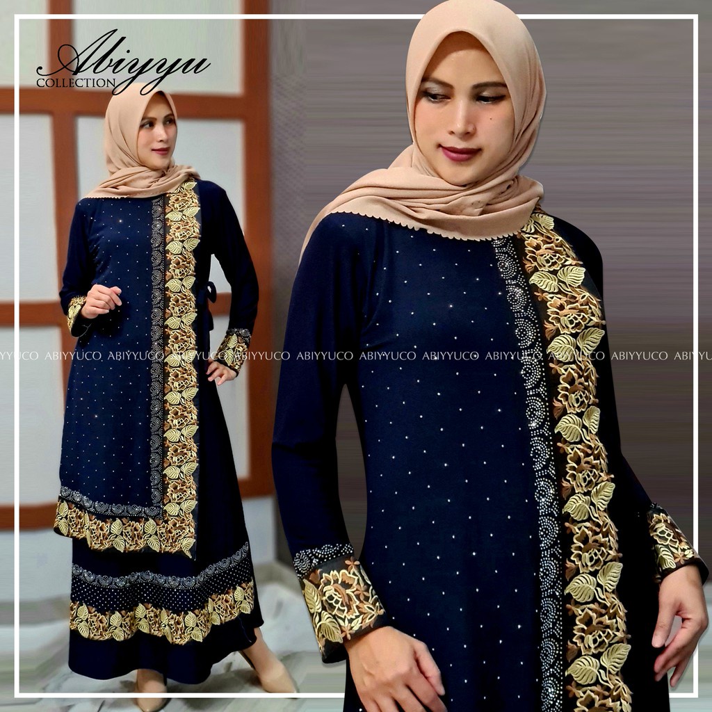 Abiyyuco GL1061 | Gamis Abaya Turkey Hitam Elegan Turki Warna Warni Mewah Turky Terbaru Turkiy Bahan Jersey mix Ceruty dengan Bordir Renda dan Mote Swarovski