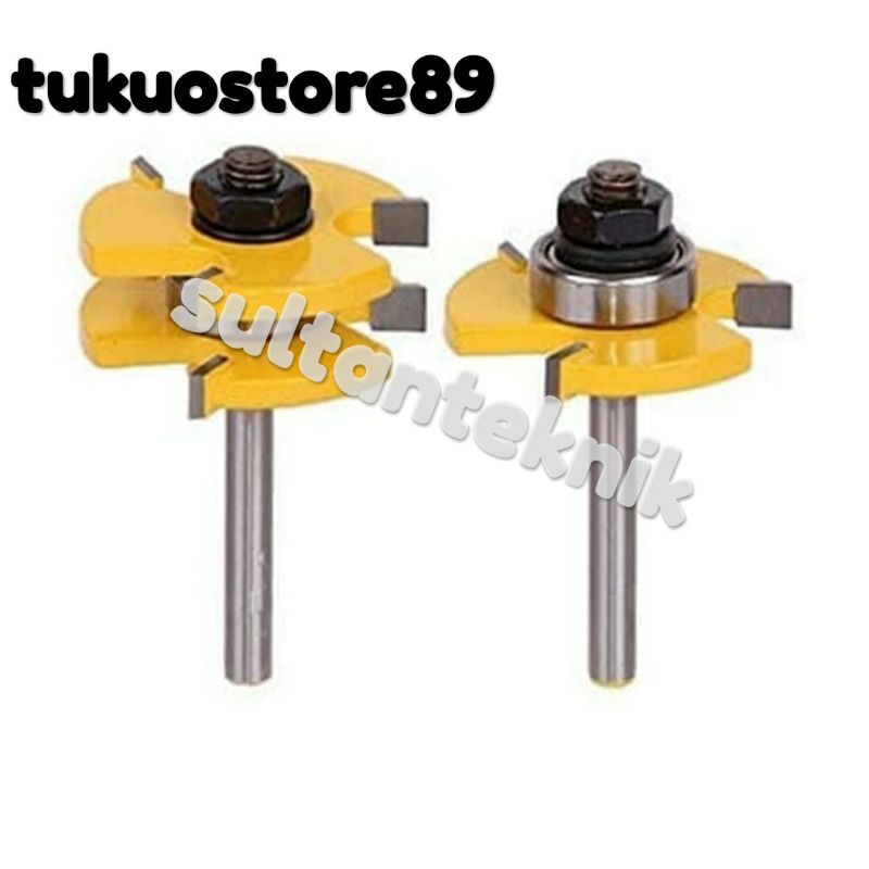 mata profil 1pasang tongue & groove shanks 6mm / mata profil router sambungan panel kayu as 6mm
