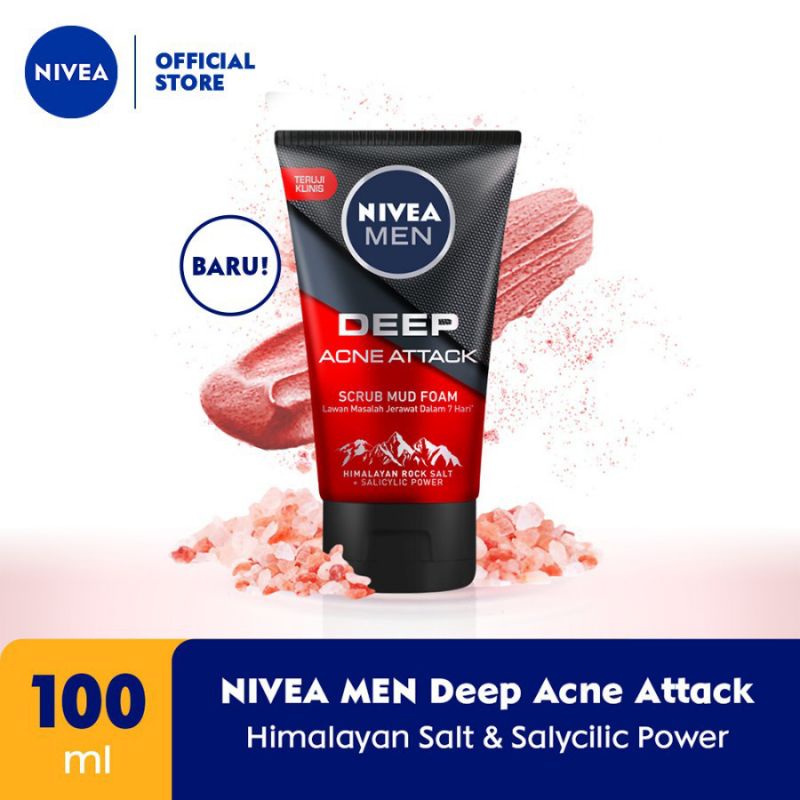 NIVEA MEN Deep Acne Attack Facial Foam - 100ml | Facial Wash, sabun cuci muka pria