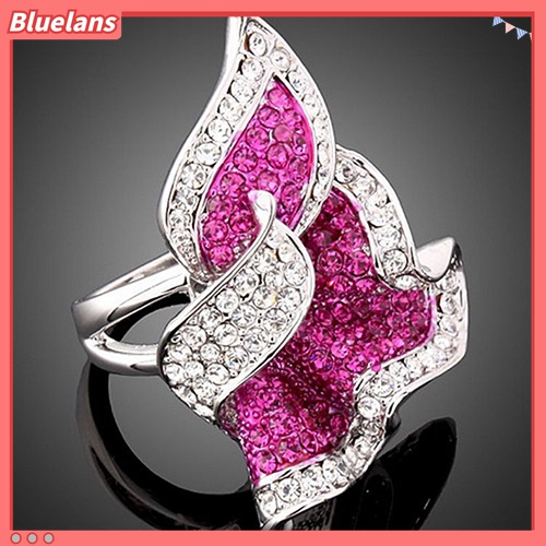 Cincin Wanita Lapis Emas 9K Bentuk Daun Aksen Kristal Dan Berlian Imitasi Untuk Hadiah