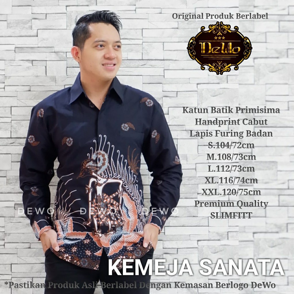 SANATA BLACK Kemeja Batik Pria Lengan Panjang | Hem Batik Pria FULL FURING Batik DEWO