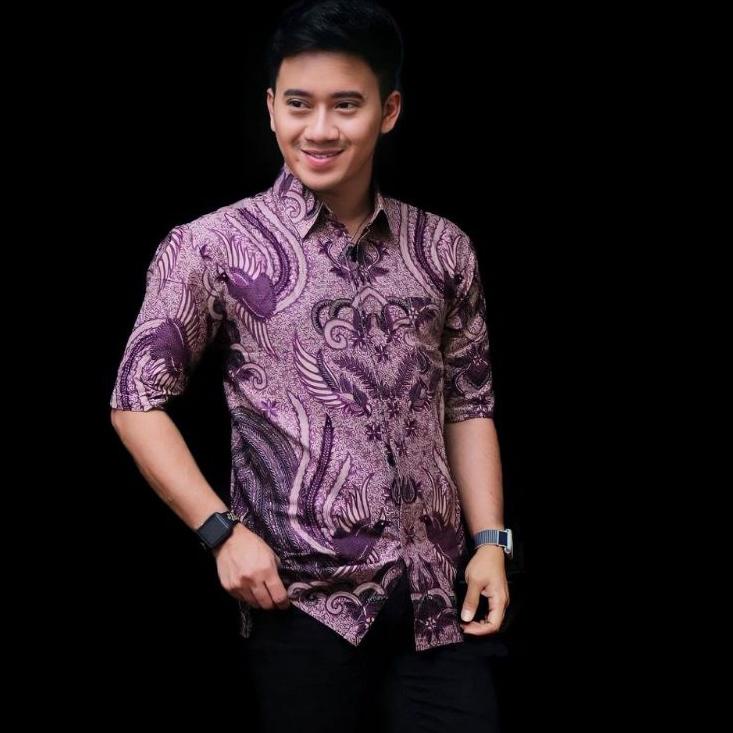 Sudah READY.. BAJU BATIK ANAK LAKI-LAKI LENGAN PANJANG MOTIF LILAC - COUPLE BATIK AYAH DAN ANAK LAKI