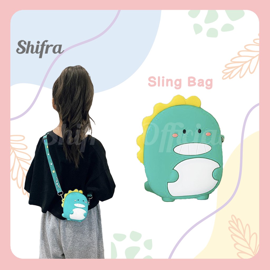 TAS SELEMPANG ANAK LAKI DINO GREEN SILICON TALI PANJANG SHIFRA GG34