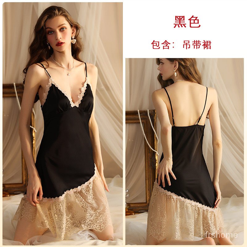 Musim Gugur dan Musim Dingin Piyama Gadis Nyaman Pakaian Dalam Satin Renda Suspender Rok Piyama Wani