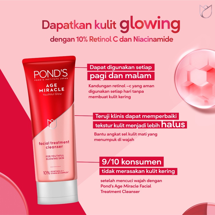 Pond's Age Miracle Hexyl Retinol: Niacinamide + Hexylresorcinol + Retinol-C. Facial Foam 100 gr