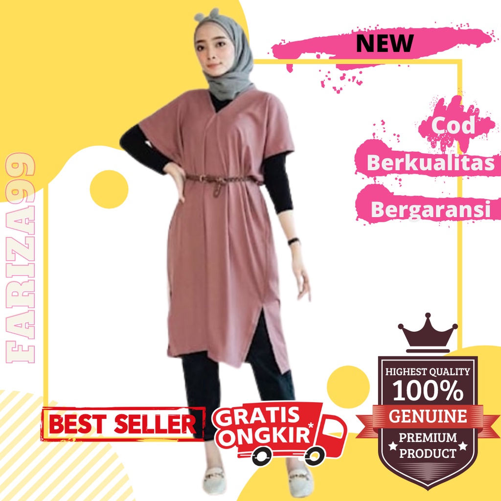 Baju Tunik Wanita Cewek Perempuan Terbaru Laudya Tunik Free Belt Mewah KeKinian Terbaru Murah