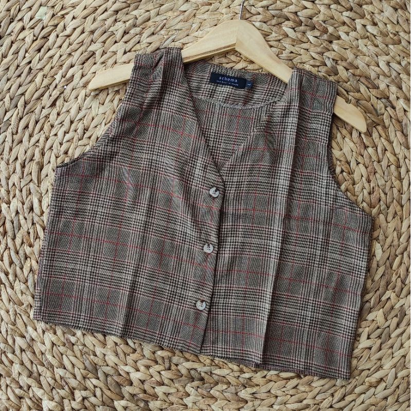 Vintage Skirt / Rok panjang motif kotak Korea / Rok Tartan-Vest Brown