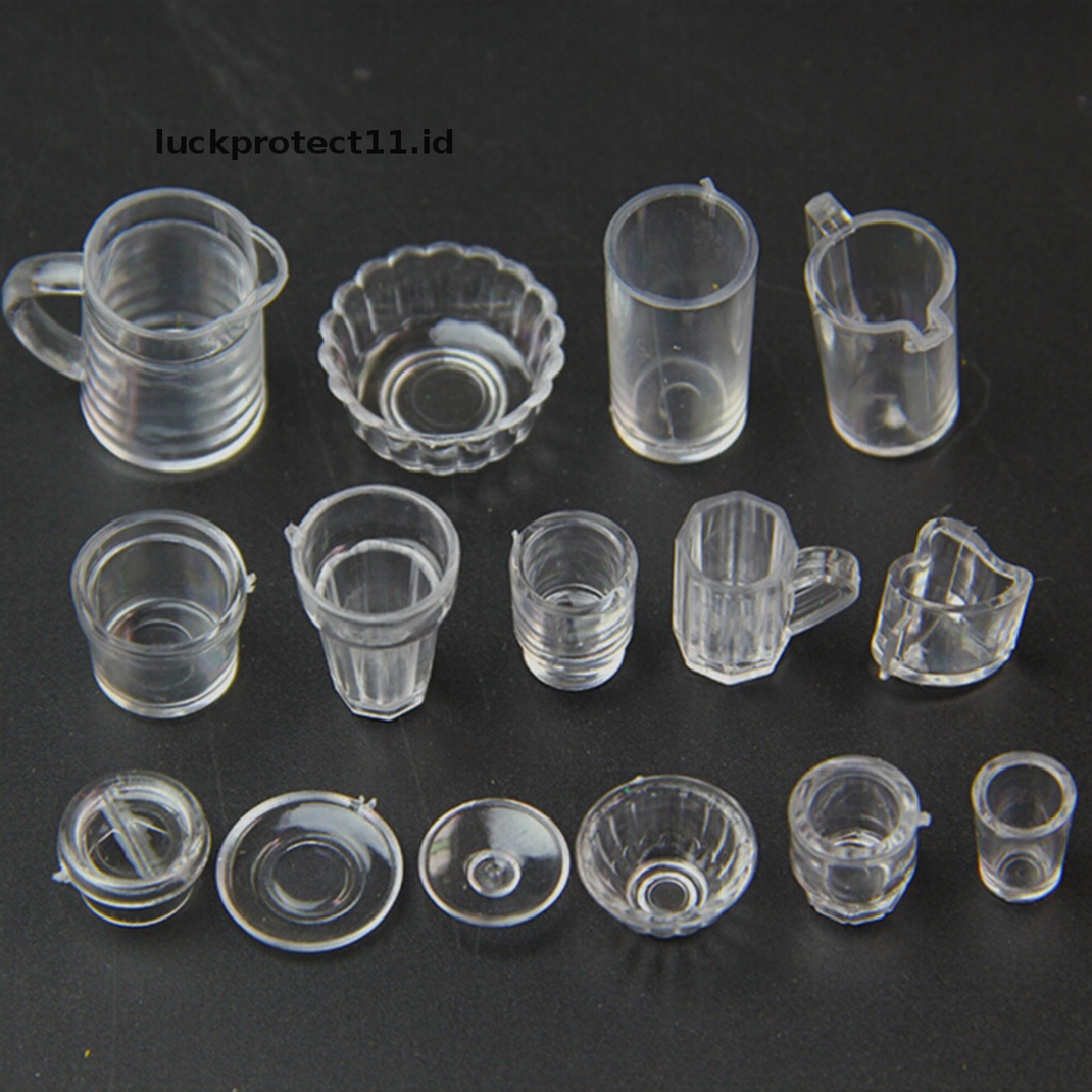 // Hg &amp; ID// 15pcs/Set Cangkir Minuman Transparan Mini Piring Piring Peralatan Makan Miniatur