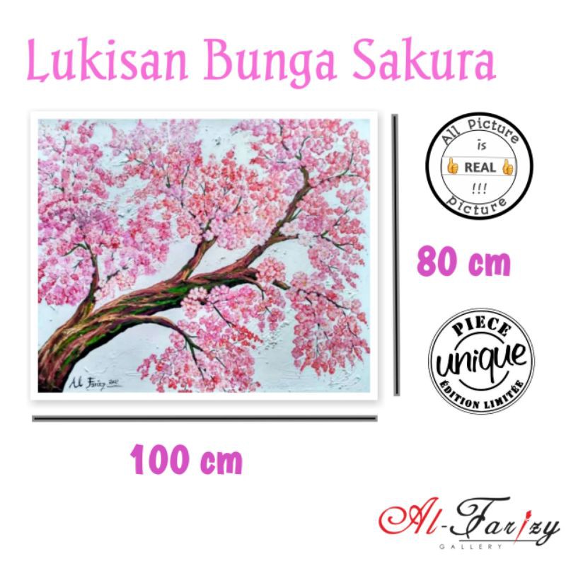 Lukisan Bunga Sakura Unik Minimis Kanvas Ukuran 100x80 cm &amp; 60x80 cm Lengkap dengan kayu penyangga