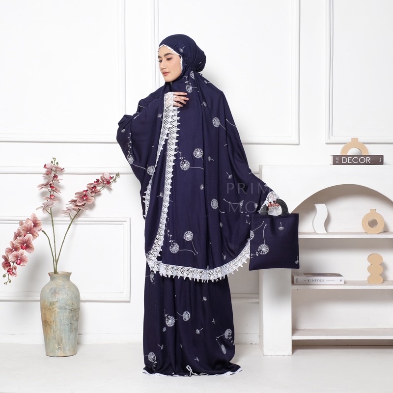 Mukena Dewasa Dandelion Rayon full bordir putih renda mewah premium