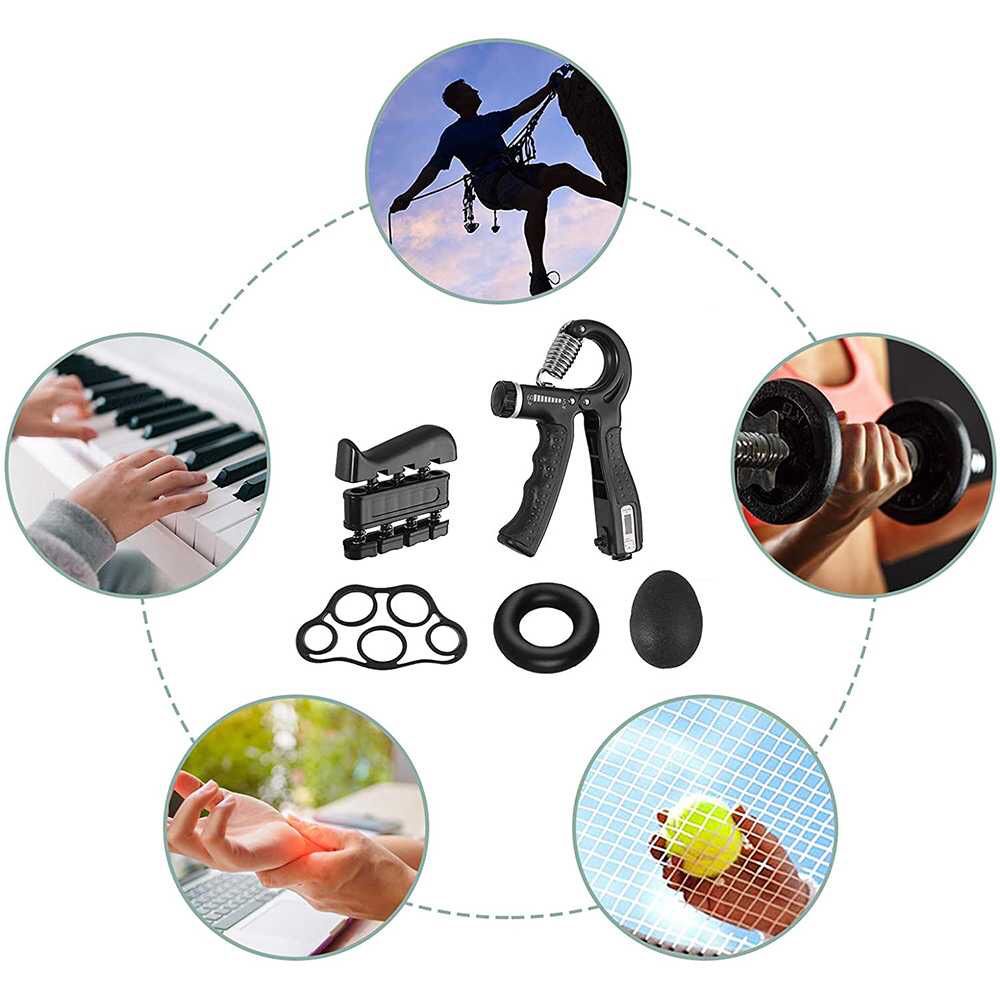 Set Hand Grip 5 in1 Finger Alat Latihan Otot Tangan Digital Strength Mechanical Counting 5in1