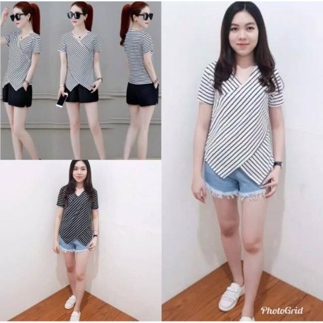 Tq88indonesia Baju Atasan Wanita Terbaru / Ediz top / Blouse Salur / Baju Atasan Wanita Terbaru / Blus / Ootd / Outfit Terbaru