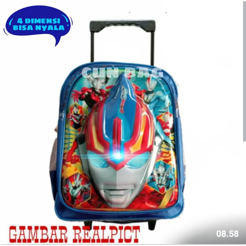 Tas Troli Anak 3D Model Ult4m4n 11 Led Tas Ransel Sekolah Anak TK Paud SD