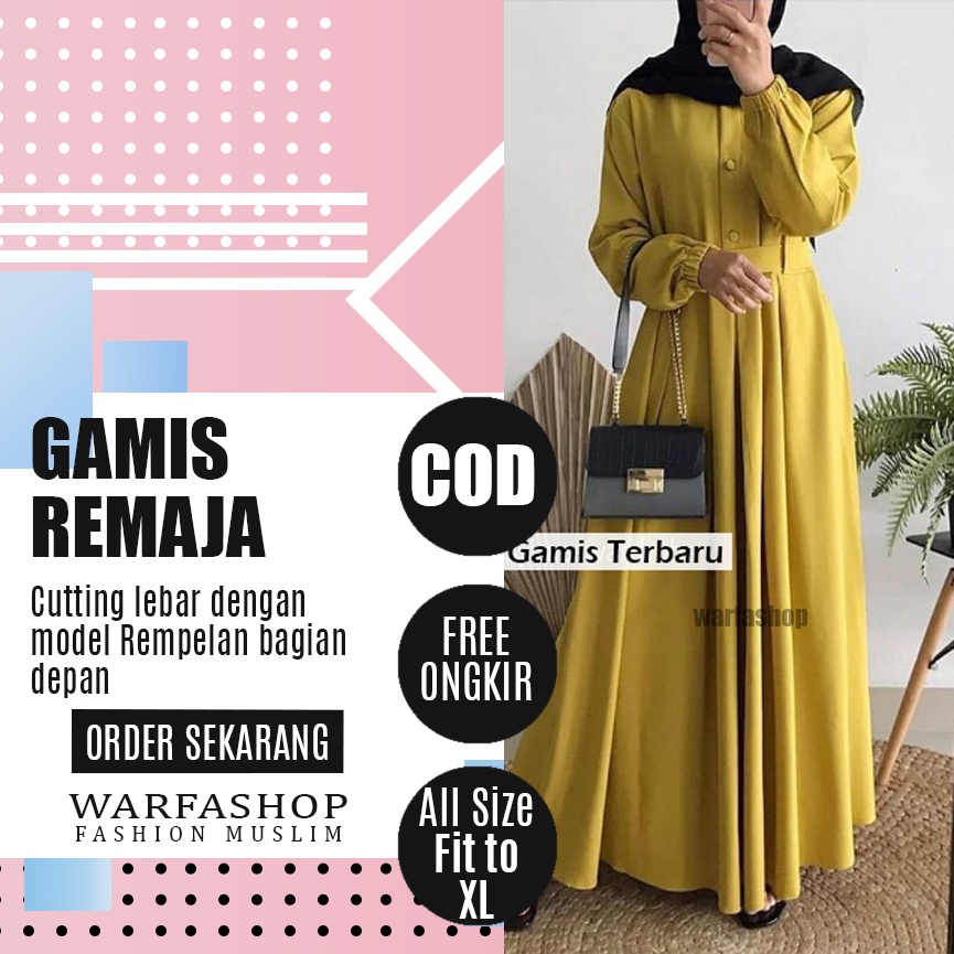 Gamis Remaja Kekinian 2021 Terbaru Import Polos Murah Warna Lemon Bahan Moscrepe Grade A - All Size 