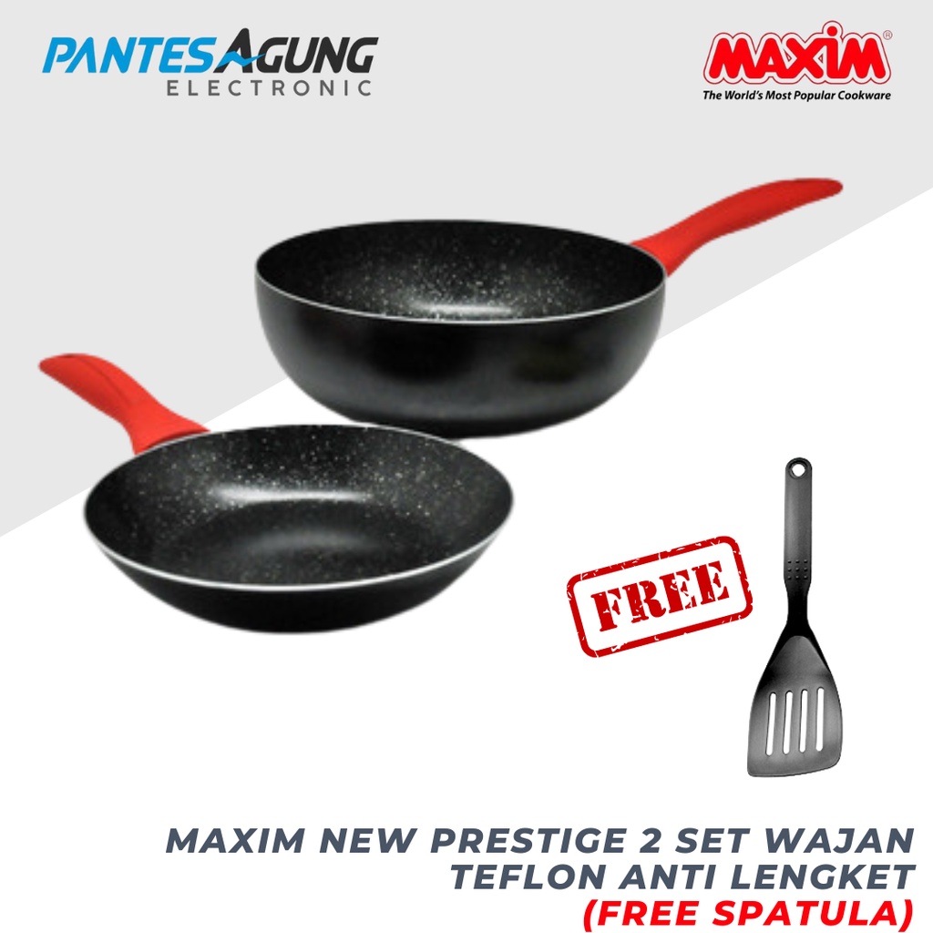 Maxim New Prestige 2 Set Wajan Teflon Anti Lengket (FREE Spatula)