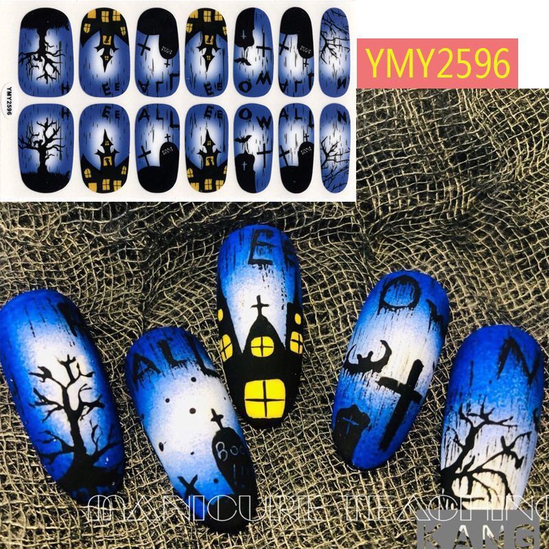 1 Lembar Stiker Kuku Motif Labu Hantu Kastil Halloween Untuk Dekorasi Manicure